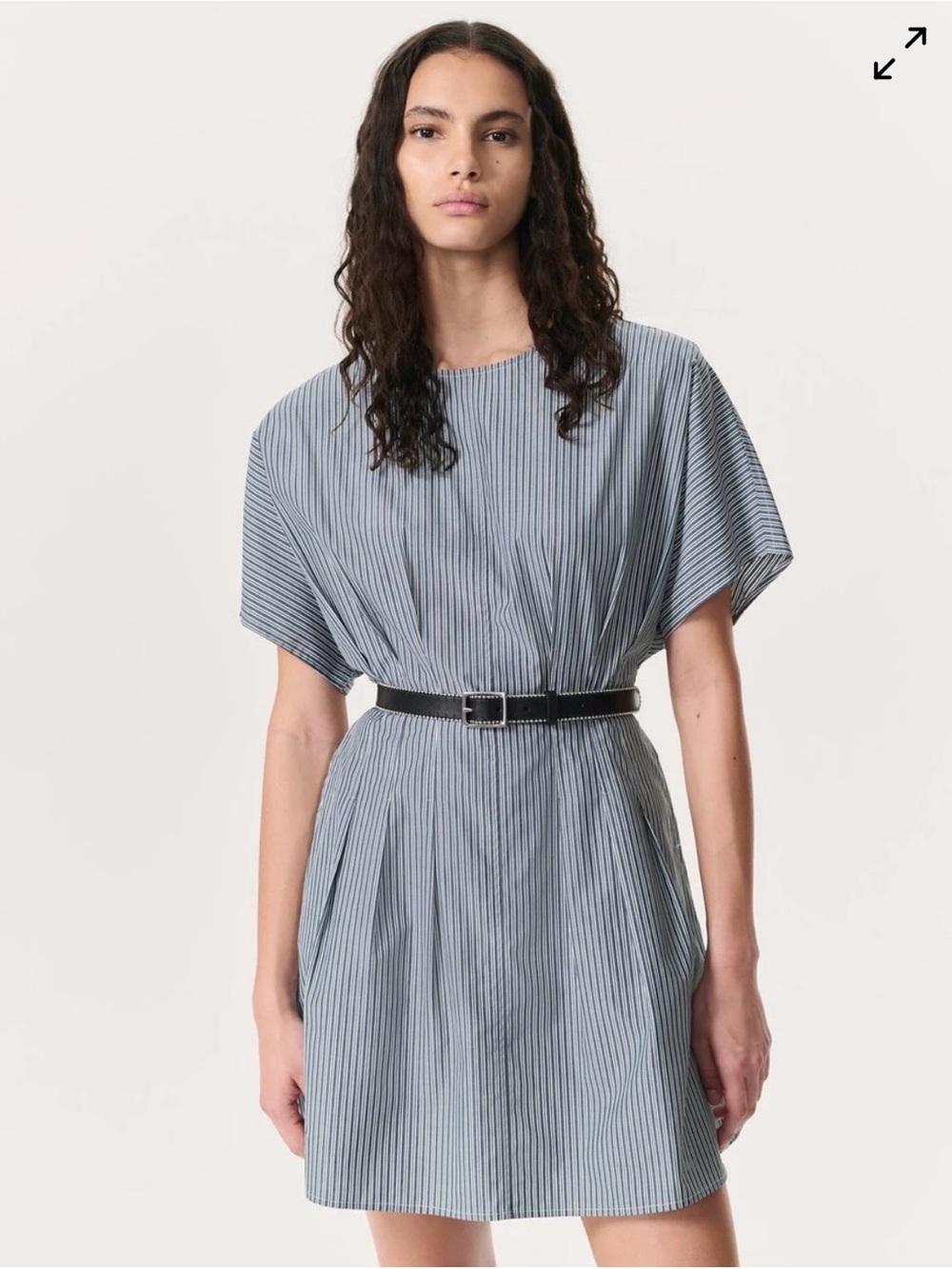 rag & bone Blue Pinstripe Short Dress with Black Belt